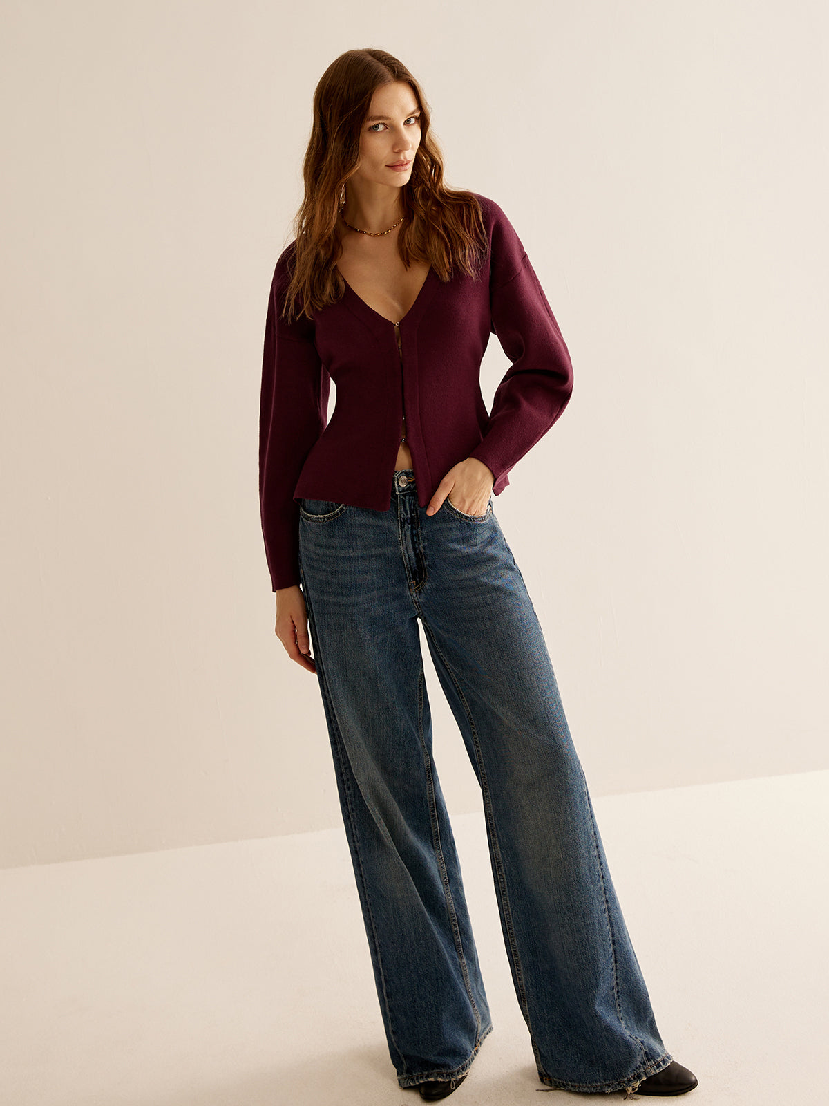 V-Neck Sweater for Women - Celeste-Bordeaux-XS-Nora Luxe