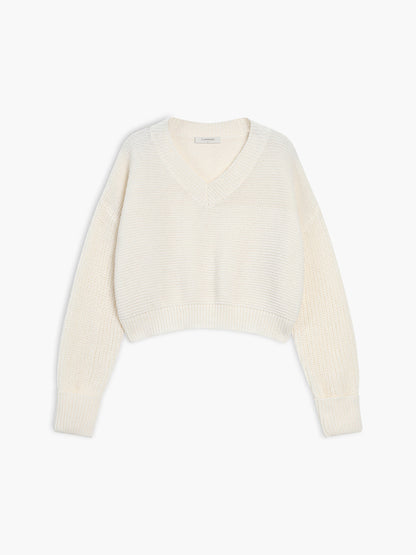V-Neck Sweater for Women - Mila-White-XS-Nora Luxe