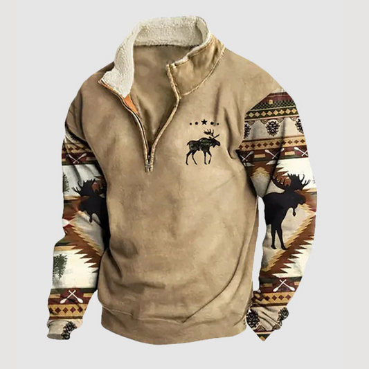 Vintage Fleece Winter Jumper with Zip for Men - Felix-Khaki-S-Nora Luxe