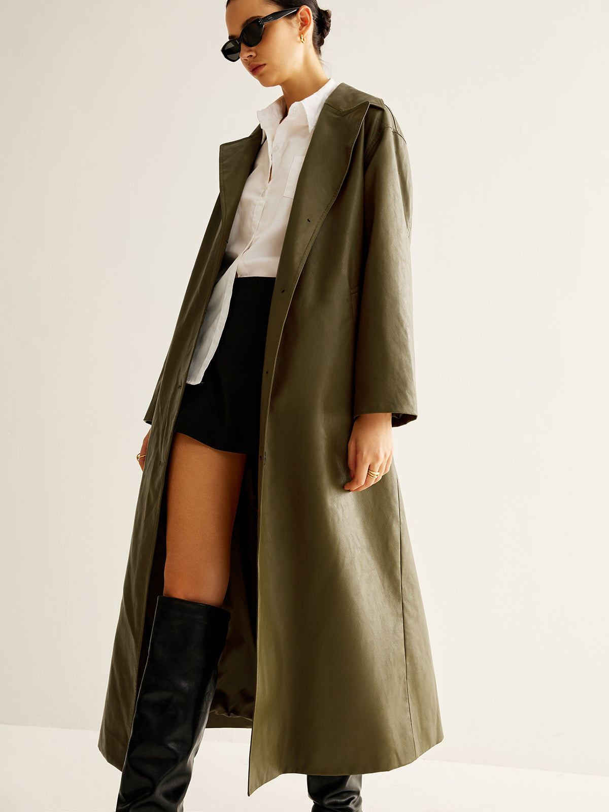 Vintage Green Long Leather Jacket for Women - Aurelia-XS-Nora Luxe