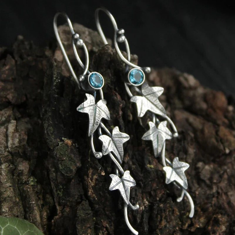 Vintage Leaf Elf Earrings - Sylvana-Blue-Nora Luxe