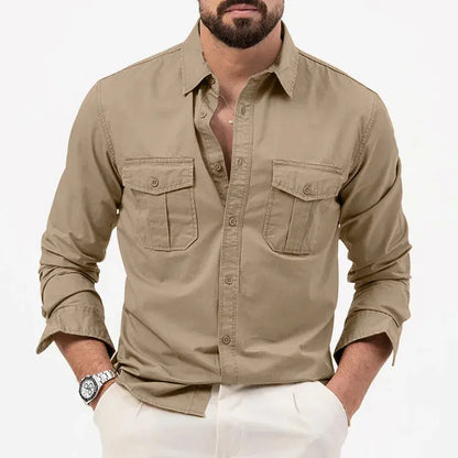Vintage Men's Long Sleeve Shirt – Vincent-Khaki-S-Nora Luxe