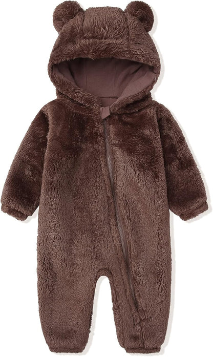 Warm Baby Romper with Hood-Foot-Brown-0-3M-Nora Luxe