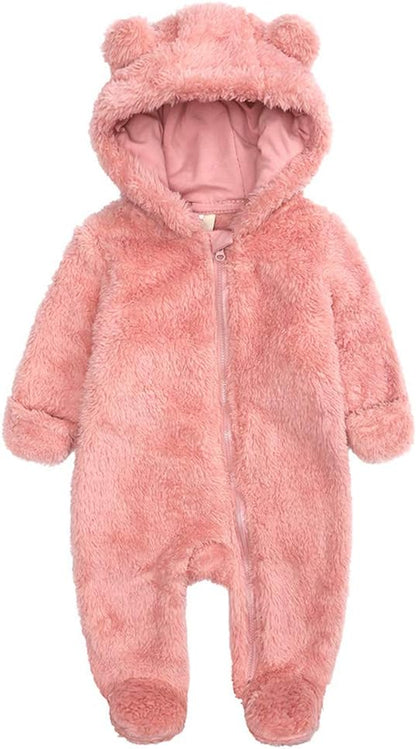 Warm Baby Romper with Hood-Foot-Pink-0-3M-Nora Luxe
