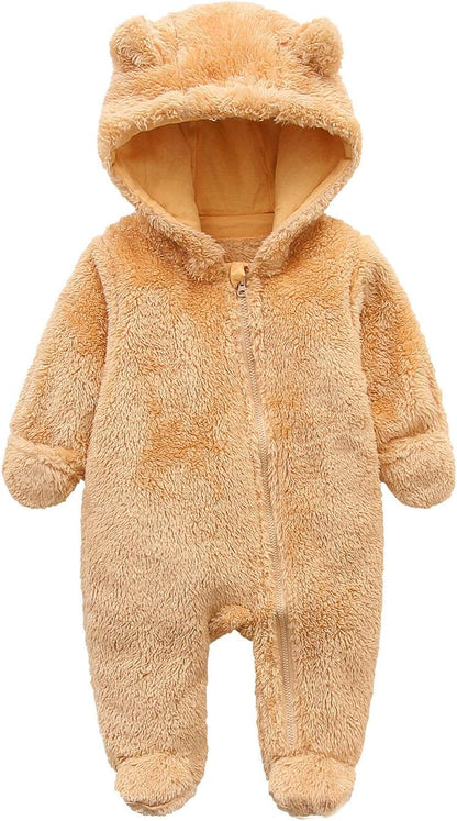 Warm Baby Romper with Hood-Footless-Coffee-0-3M-Nora Luxe