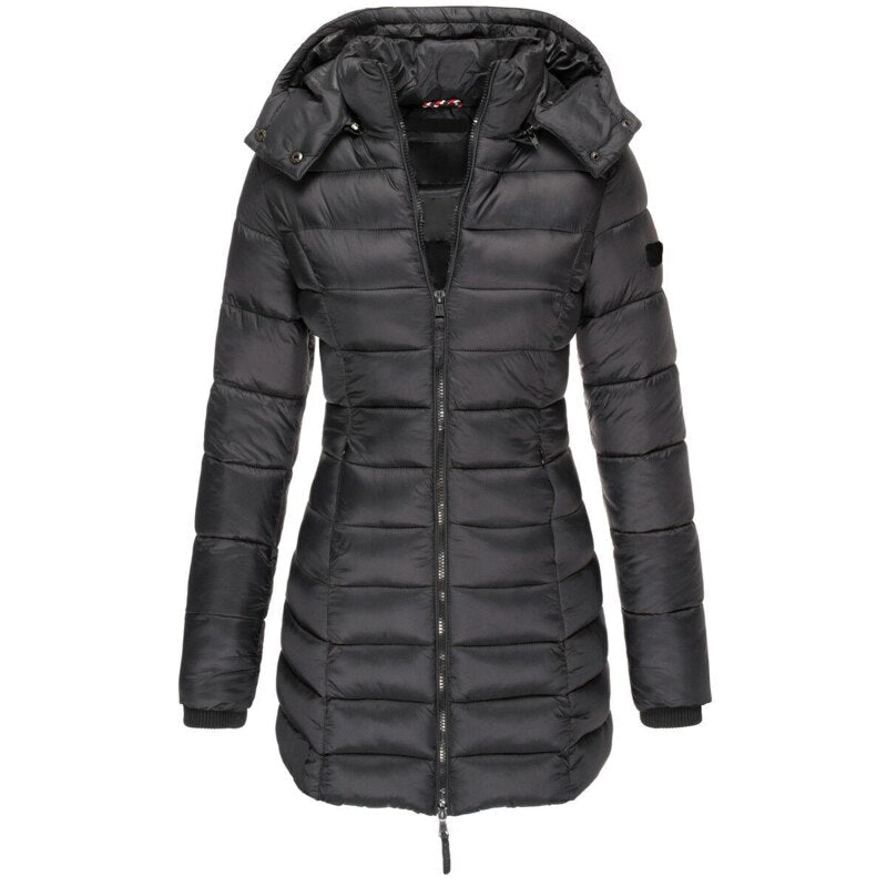 Warm Ladies Down Jacket with Hood - Olivia-Black-S-Nora Luxe