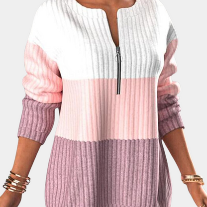 Warm Ladies' Jumper with Zip - Lina-Pink-XS-Nora Luxe