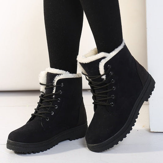 Warm Lined Women's Winter Boots with Laces - Eliza Fur Boot-Black-3.0-Nora Luxe