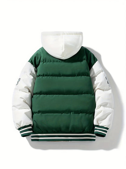 Warm Men's Puffer Jacket with Hood - Emmett-Dark brown-XS-Nora Luxe