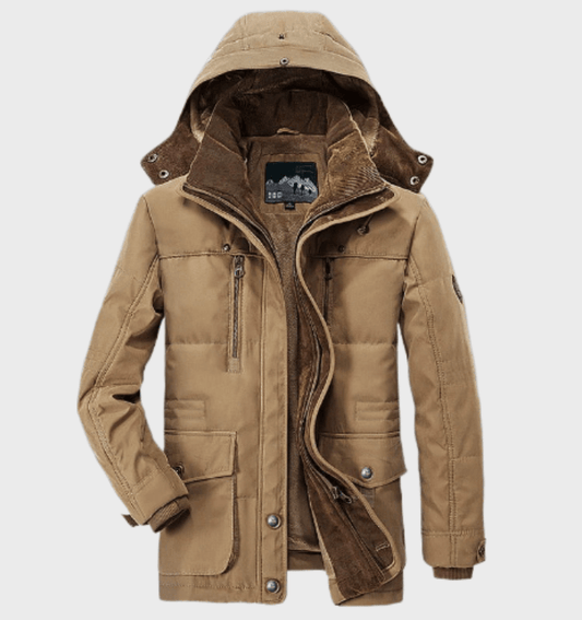 Warm Men’s Winter Jacket with Hood - Andreas-Khaki-M-Nora Luxe