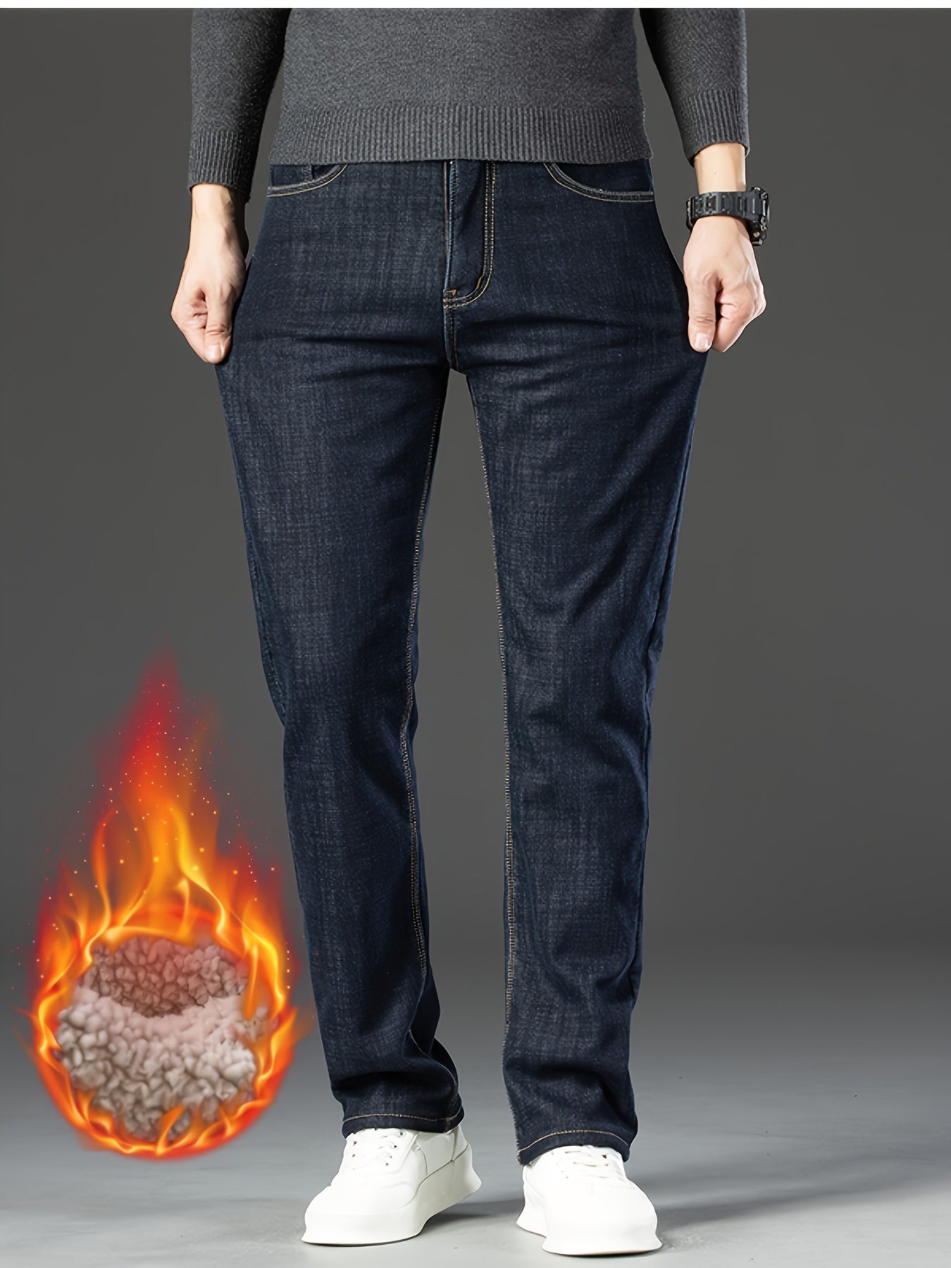 Warm Men's Winter Jeans with Fleece Lining - Grayson-Black-30-Nora Luxe