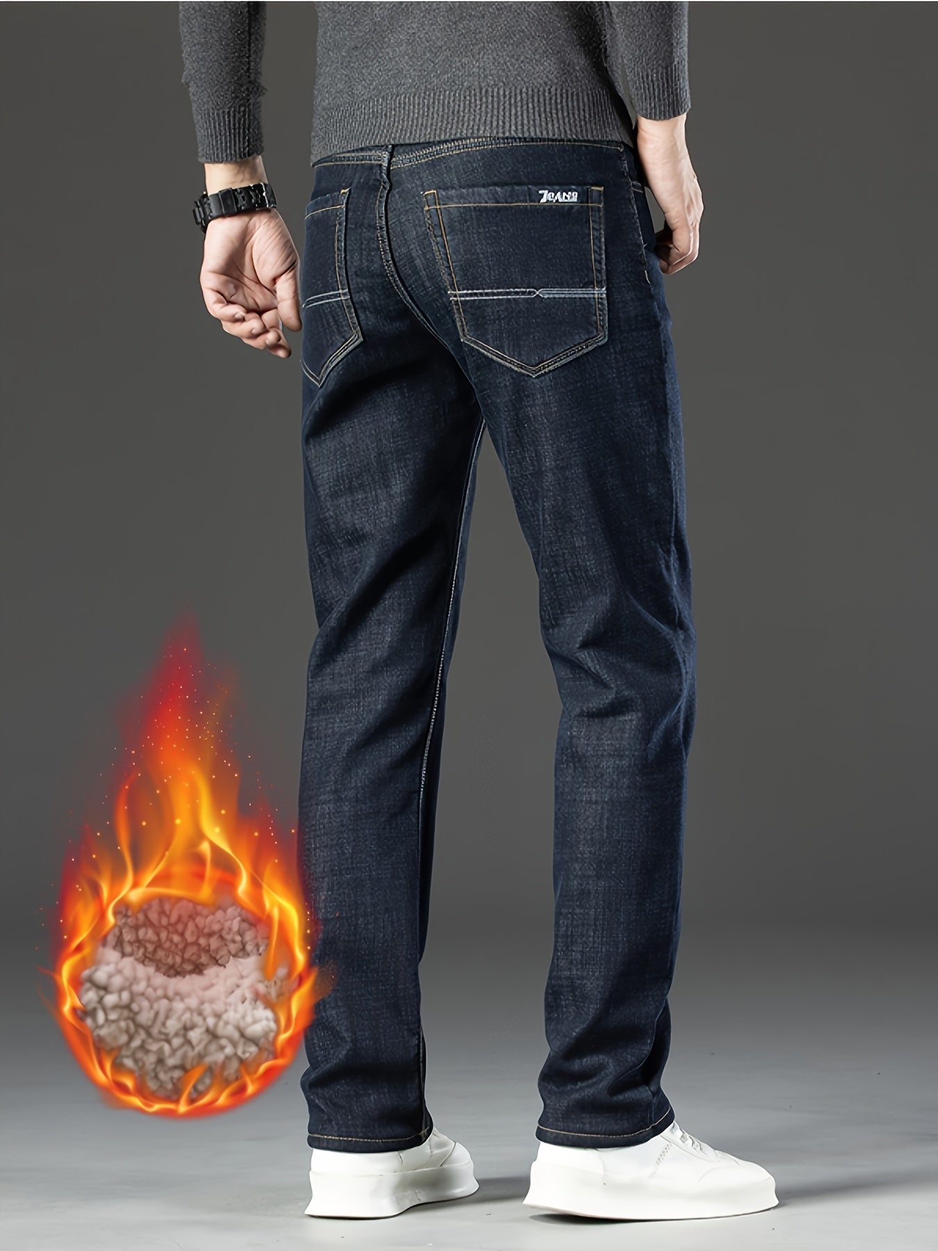 Warm Men's Winter Jeans with Fleece Lining - Grayson-Blue-30-Nora Luxe