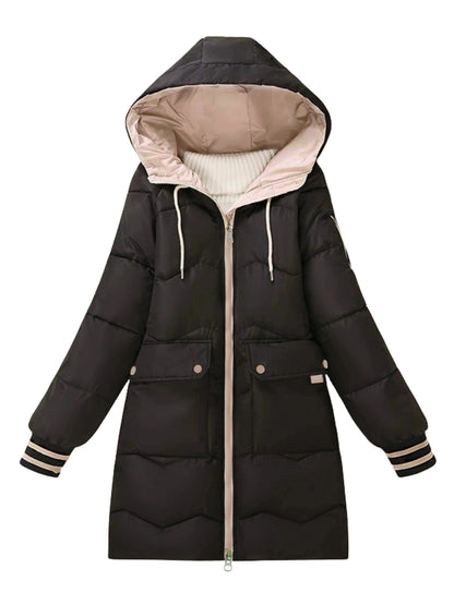 Warm Quilted Hoodie Jacket with Zip - Valencia-Black-S-Nora Luxe