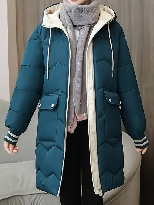 Warm Quilted Hoodie Jacket with Zip - Valencia-Blue-S-Nora Luxe