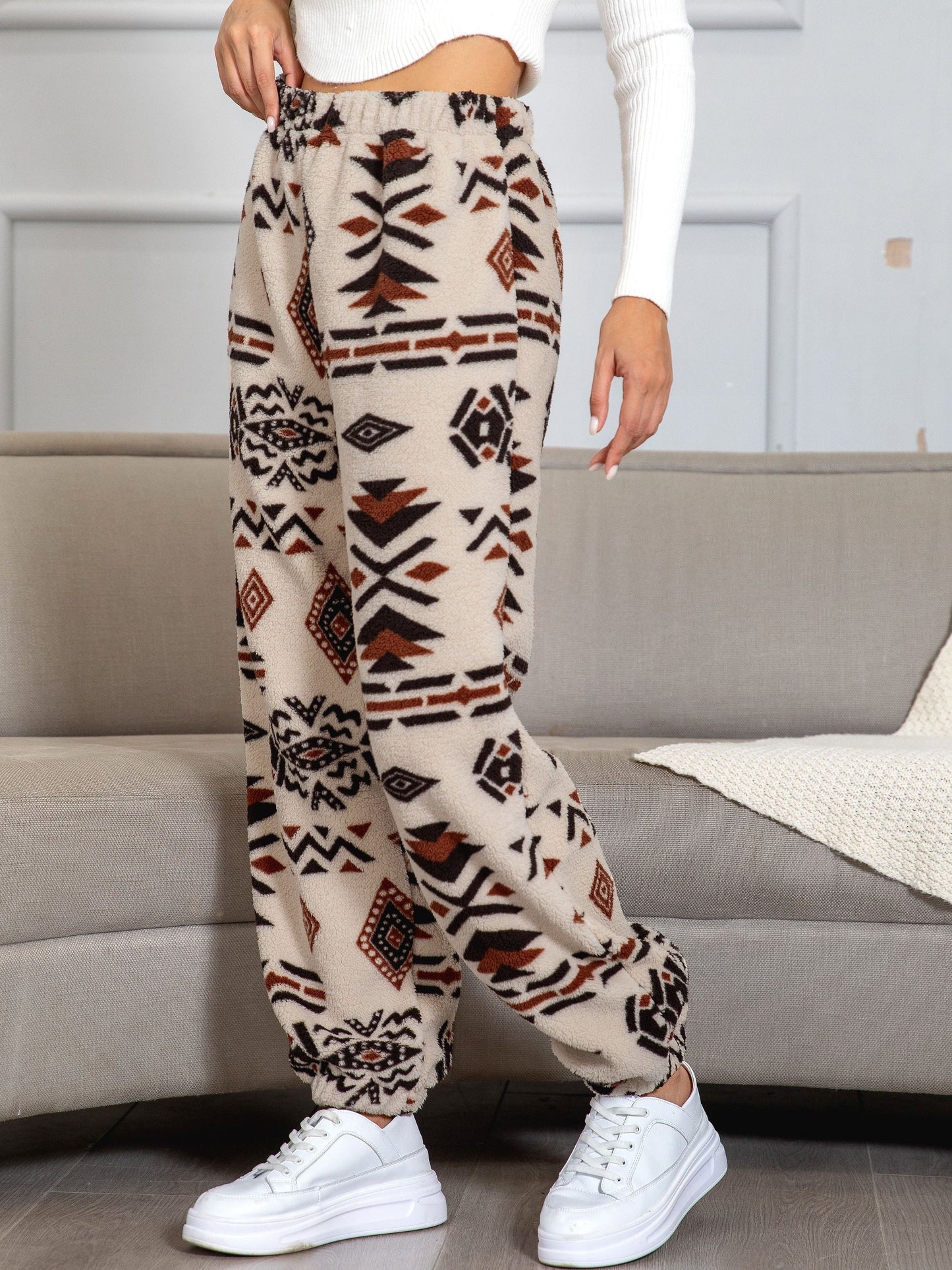 Warm Sweatpants with Aztec Print - Amira-S-Nora Luxe