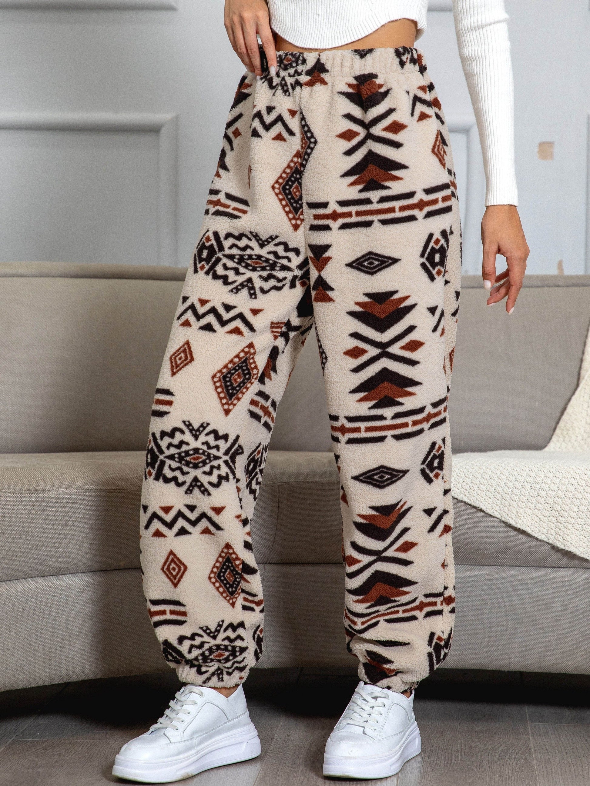 Warm Sweatpants with Aztec Print - Amira-S-Nora Luxe