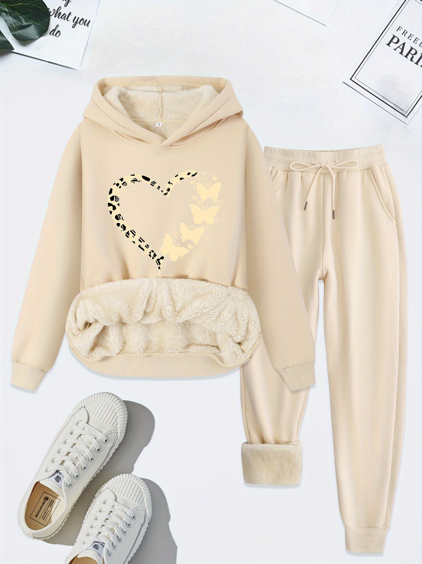 Warm Two-Piece Women's Set with Heart Print - Bella-Apricot-S-Nora Luxe