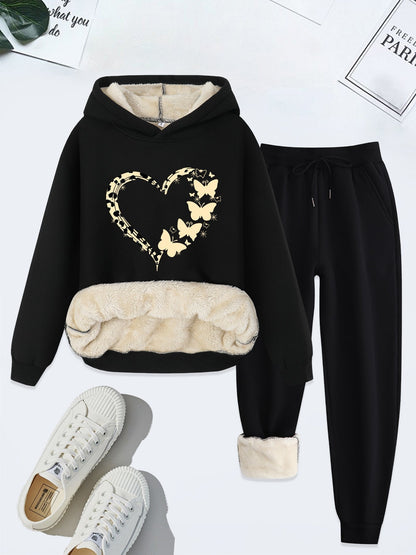 Warm Two-Piece Women's Set with Heart Print - Bella-Black-S-Nora Luxe