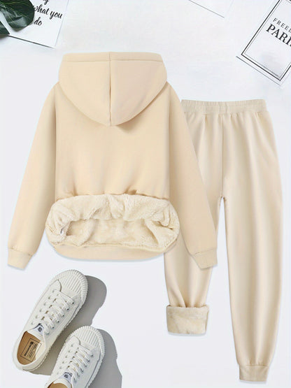 Warm Two-Piece Women's Set with Heart Print - Bella-Light Gray-S-Nora Luxe