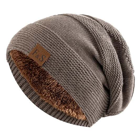 Warm Winter Hat with Fleece Lining - Luna-Khaki-22.05 in - 22.83 in-Nora Luxe