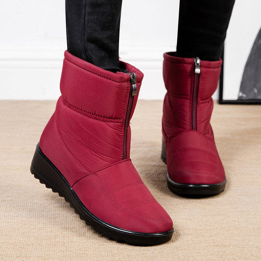 Waterproof Lined Mid-Height Women's Snow Boots - Clara Snow Walk Pro-Red-5.5-Nora Luxe
