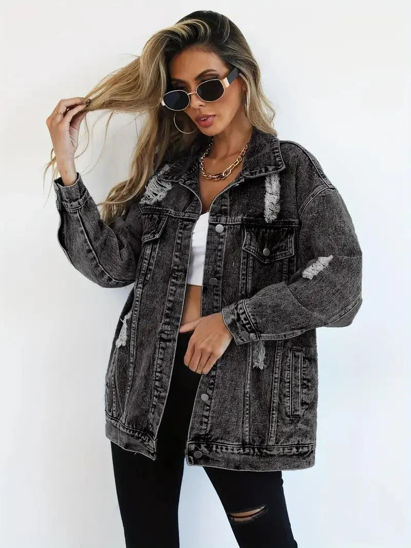 Waterproof & Lined Oversized Women's Denim Jacket with Hood – Talia-Blue-S-Nora Luxe