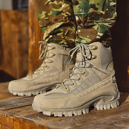 Waterproof Tactical Work Boots with Anti-Puncture – TrailForce Tactical-Beige-6.5-Nora Luxe