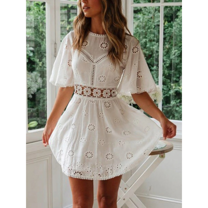 White airy summer dress with lace accents for women – Elina-S-Nora Luxe