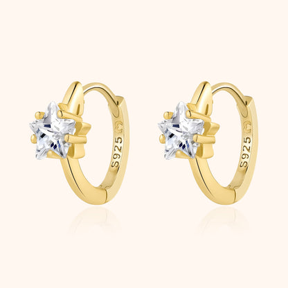 Wide Creole Earrings with Star Zirconia - Lunara-Gold-Nora Luxe