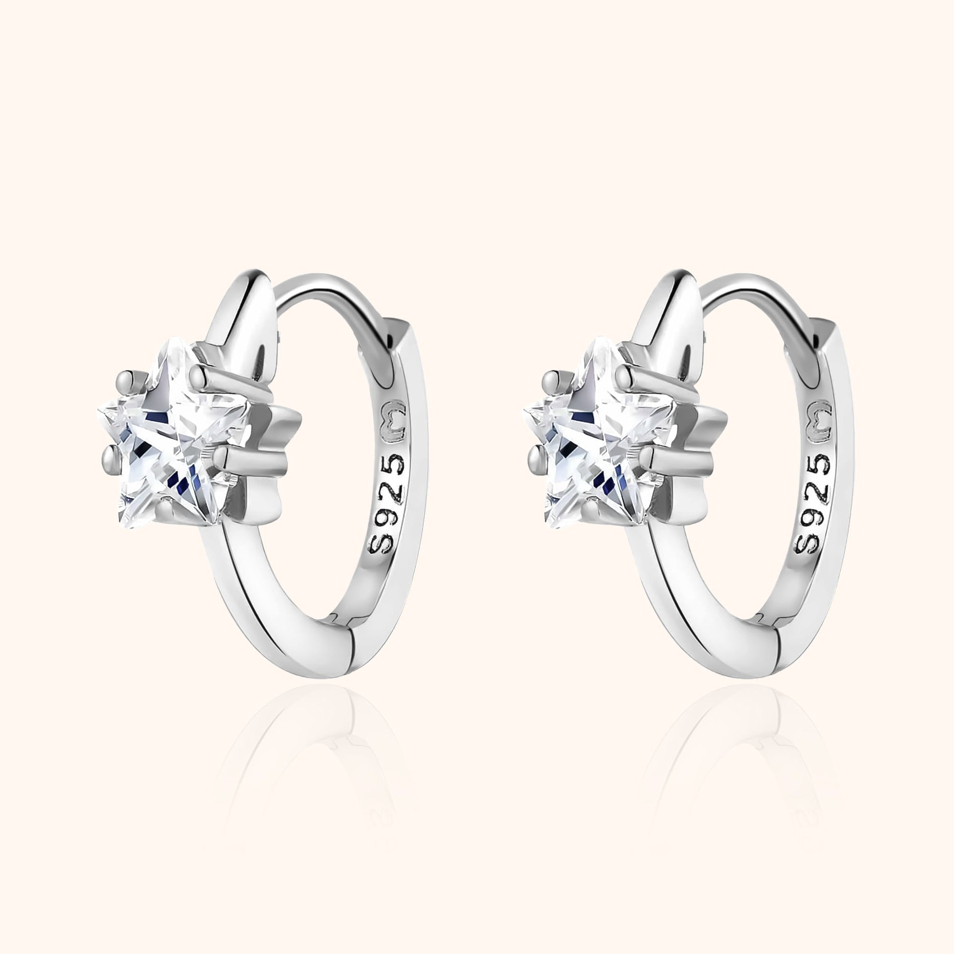 Wide Creole Earrings with Star Zirconia - Lunara-Silver-Nora Luxe