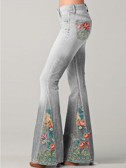 Wide Leg Trousers with Trendy Floral Print - Luna-Grey-S-The Livary