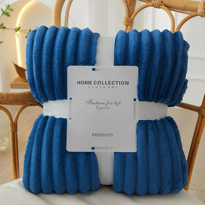 Wide Striped Flannel Fleece Blanket - CozyStripe-Dark Blue-39.37 × 59.06 inches-Nora Luxe