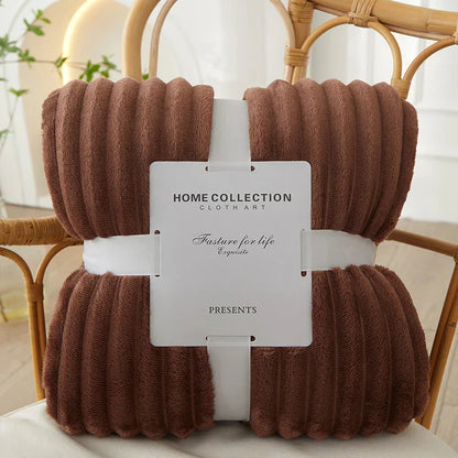 Wide Striped Flannel Fleece Blanket - CozyStripe-Dark Brown-39.37 × 59.06 inches-Nora Luxe