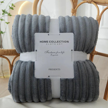 Wide Striped Flannel Fleece Blanket - CozyStripe-Dark Gray-39.37 × 59.06 inches-Nora Luxe