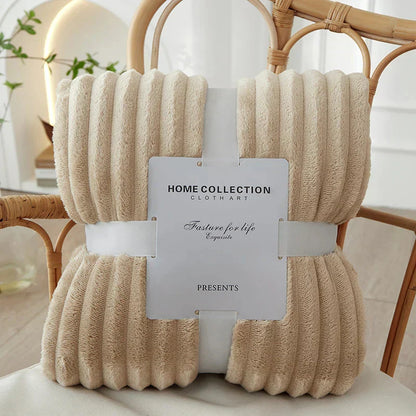 Wide Striped Flannel Fleece Blanket - CozyStripe-Khaki-39.37 × 59.06 inches-Nora Luxe