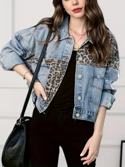 Wildly Chic Leopard Print Denim Jacket - Leona-Medium blue-S-Nora Luxe