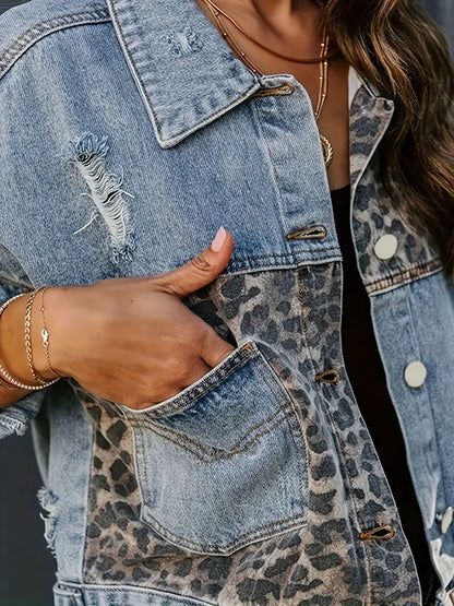 Wildly Chic Leopard Print Denim Jacket - Leona-Medium blue-S-Nora Luxe