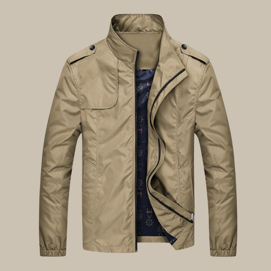 Windproof Men's Jacket with Collar - Camden-Khaki-M-Nora Luxe