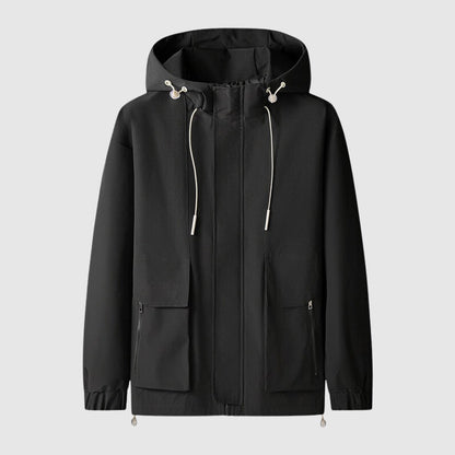 Windproof Men's Jacket with Hood and Zippers - Max-Black-S-Nora Luxe