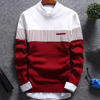 Men's knitted pullover with stripes and colour block design – Matteo