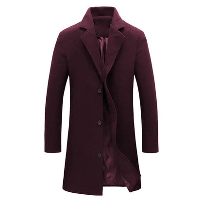 Wool Men's Coat for Autumn and Winter - Tomas-Burgundy Red-M-Nora Luxe