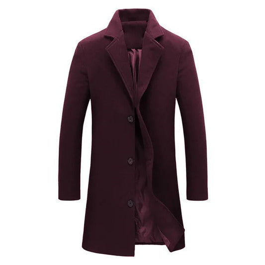 Wool Men's Coat for Autumn and Winter - Tomas-Burgundy Red-M-Nora Luxe