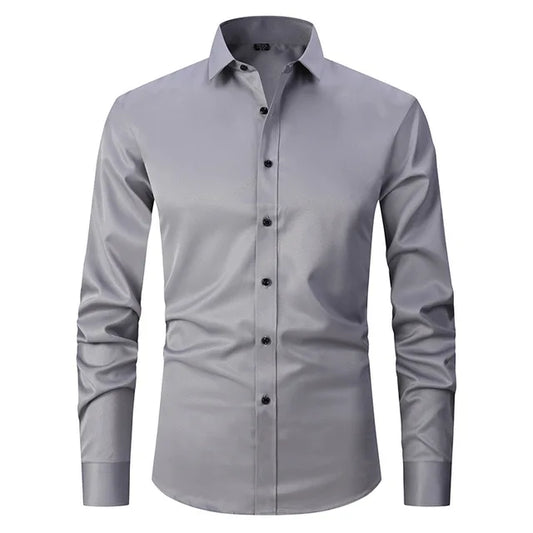 Wrinkle-Free Elastic Men's Shirt - Noah-Gray-S-Nora Luxe