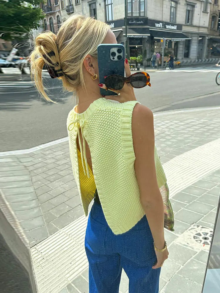Yellow Ladies Knit Top with Airy Knit Structure – Eliza-S-State of Style